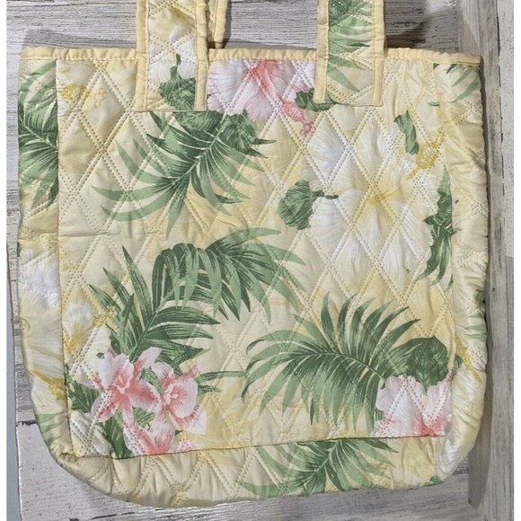 Homemade Quilted Tote Bag Reusable Shopping GrannyCore Yellow Tropical Flowers - Picture 2 of 8
